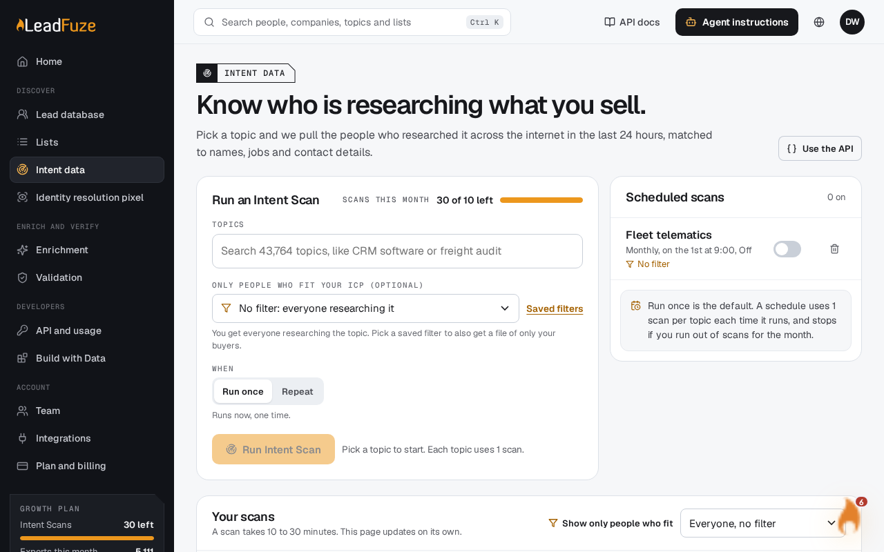 The Intent data page